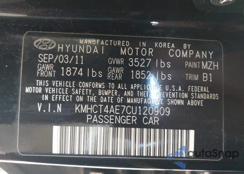 2012 Hyundai Accent Gls from USA, damaged, VIN KMHCT4AE7CU120909